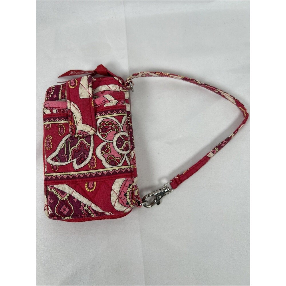 Vera Bradley Zip Around Wristlet Wallet Phone Red Rosy Posies Paisley 6" x 3.5” - Picture 6 of 10